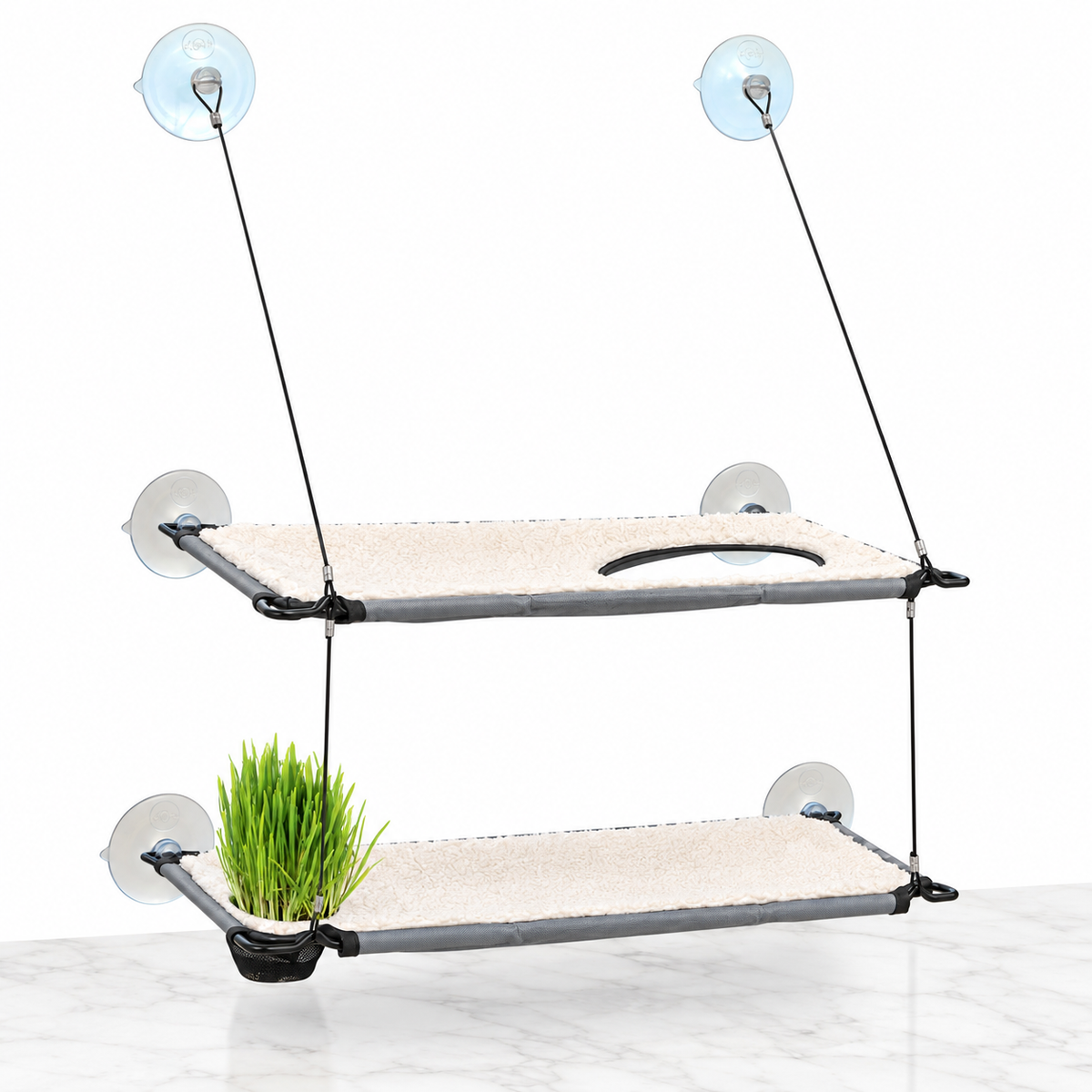K&H Window Lounger Cat Perch with Cat Grass Grow Station — Double Level — product hero