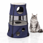 Kitty Tower, Three Story, Dark Denim — maine coon silver