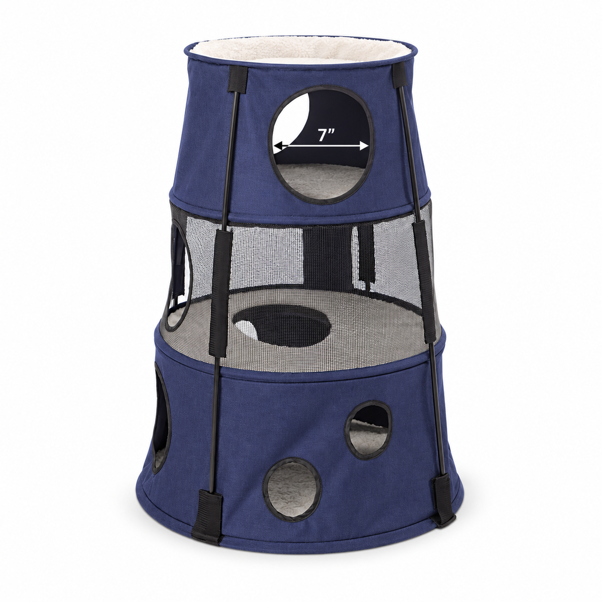 Kitty Tower, Three Story, Dark Denim — dimensions inches