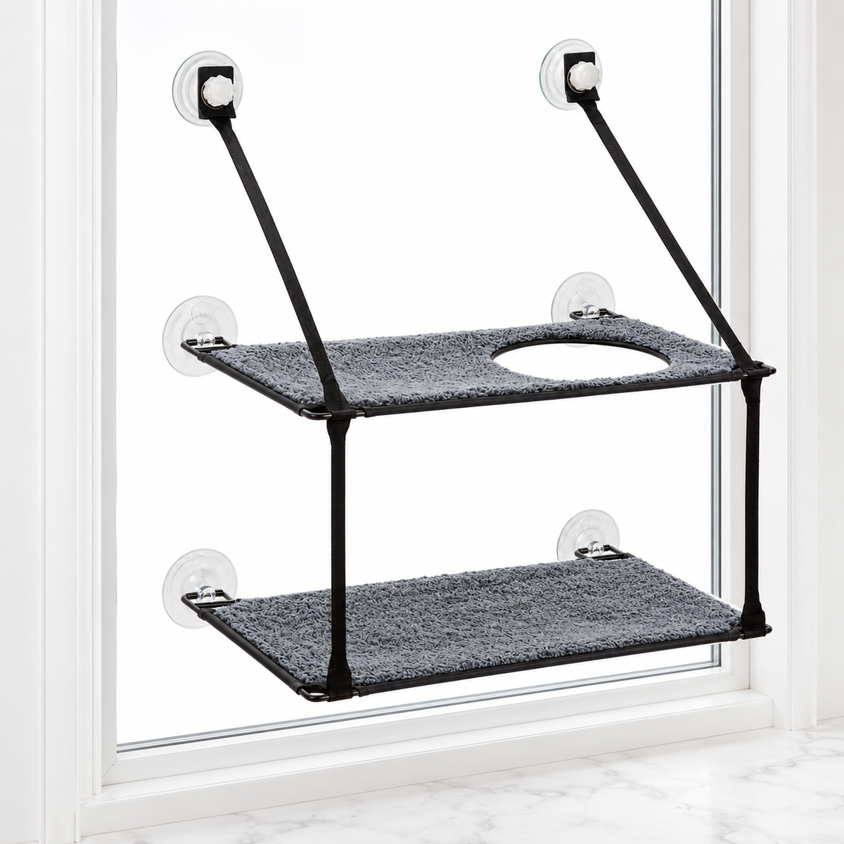 EZ Mount Window Kitty Sill Double Stack, Gray — hero marble