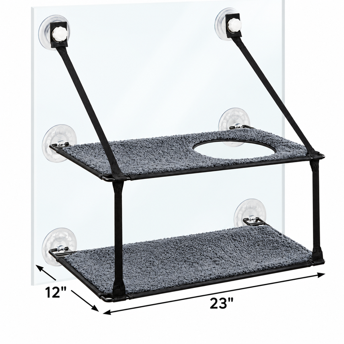 EZ Mount Window Kitty Sill Double Stack, Gray — dimensions inches