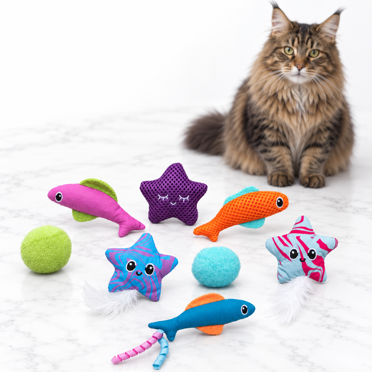 Quirky Kitty Fish Bowl Eight-Piece Toy Set — maine coon brown