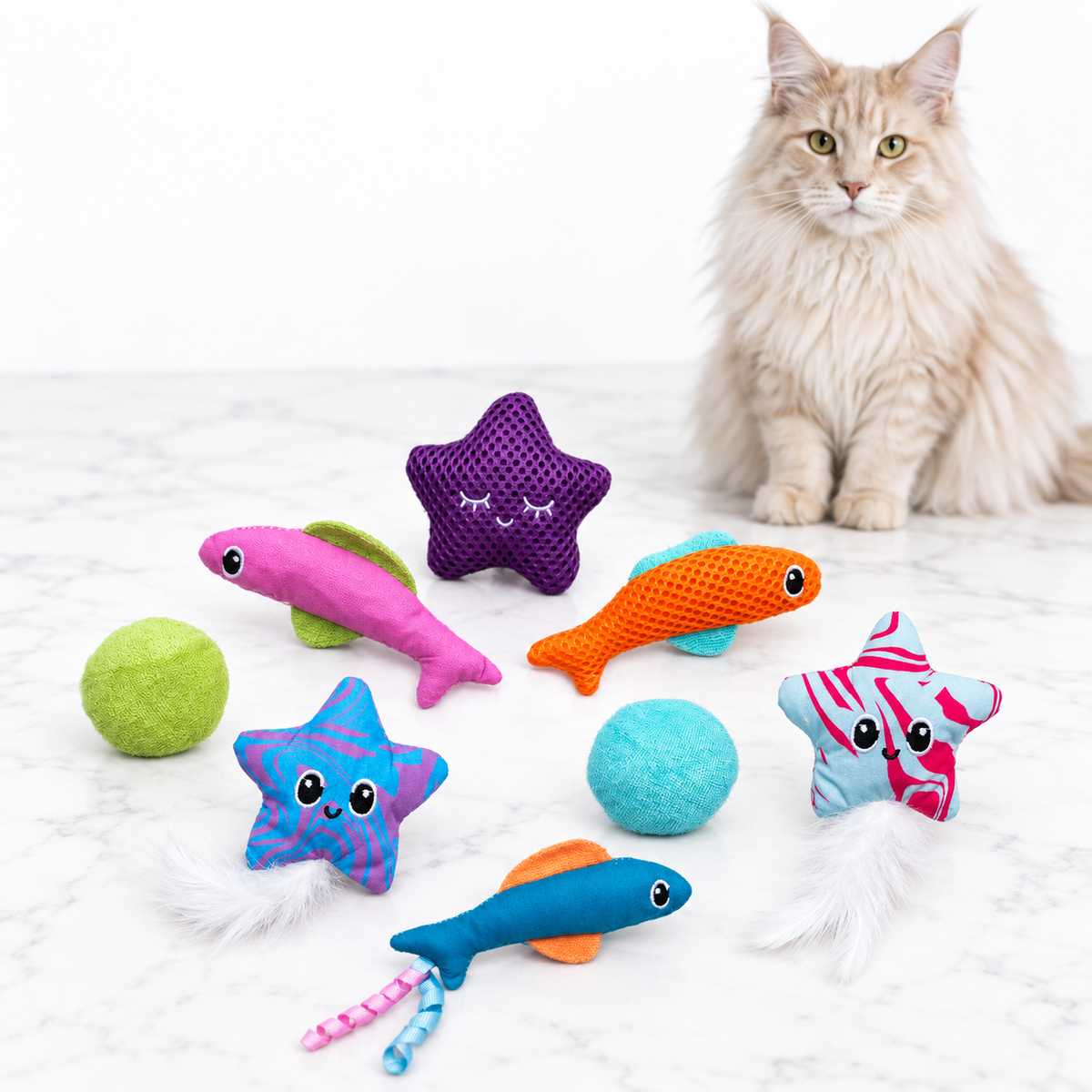 Quirky Kitty Fish Bowl Eight-Piece Toy Set — maine coon cream