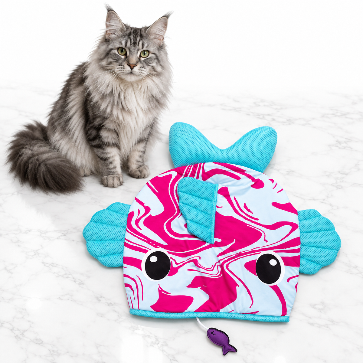 Quirky Kitty Fish Cooling Mat — maine coon silver