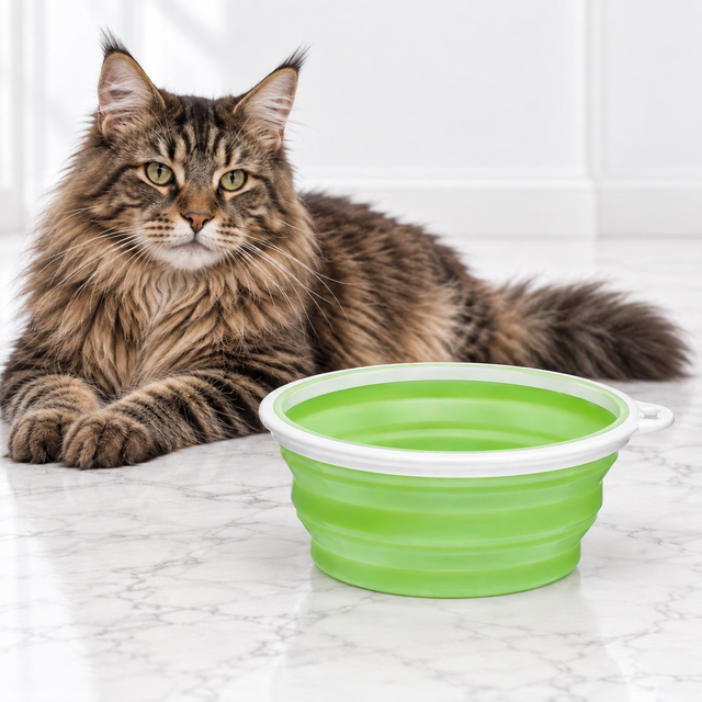 Petmate Bamboo Silicone Travel Bowl, 3 Cups, Green example of assorted color — maine coon brown