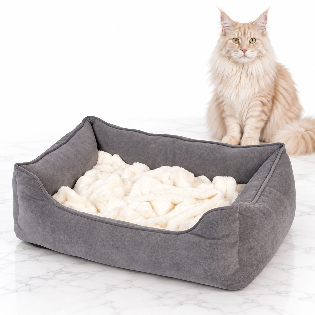 PetFusion Calming Cuddler Bed, Gray — maine coon cream