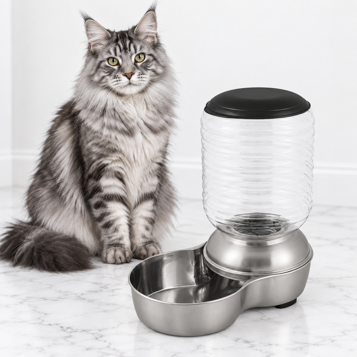 Petmate 5 lb Stainless Steel Replendish Feeder — maine coon silver