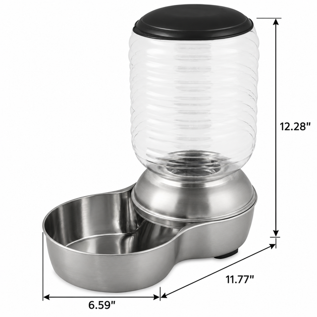 Petmate 5 lb Stainless Steel Replendish Feeder — dimensions inches