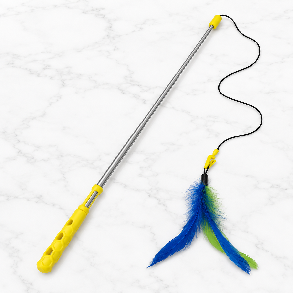 JW Flutter-ee Feathers Telescopic Cat Wand, Yellow — hero marble