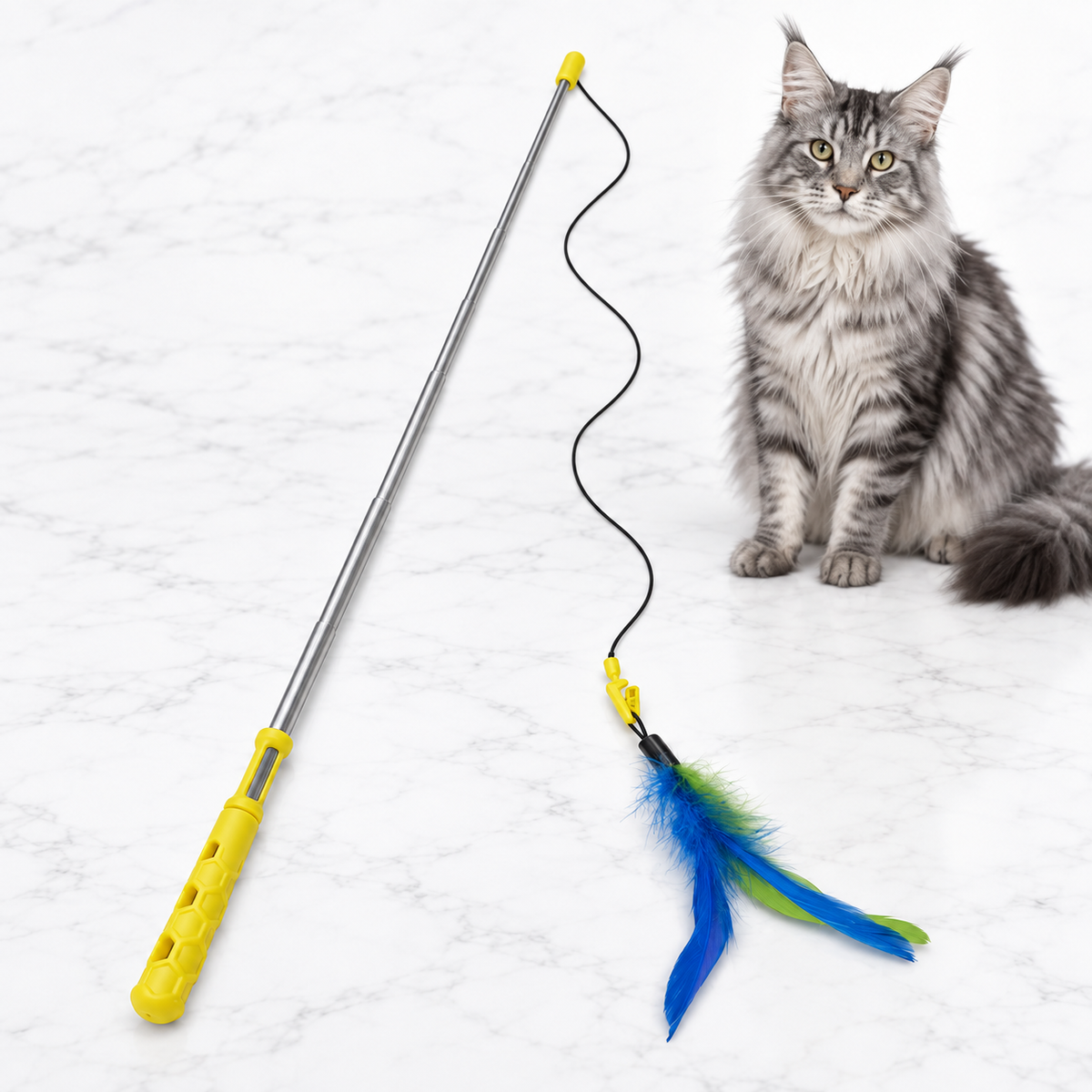 JW Flutter-ee Feathers Telescopic Cat Wand, Yellow — maine coon silver