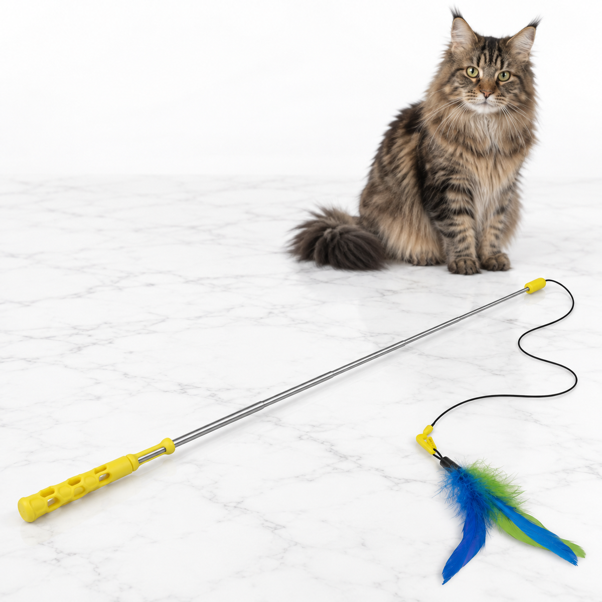 JW Flutter-ee Feathers Telescopic Cat Wand, Yellow — maine coon brown