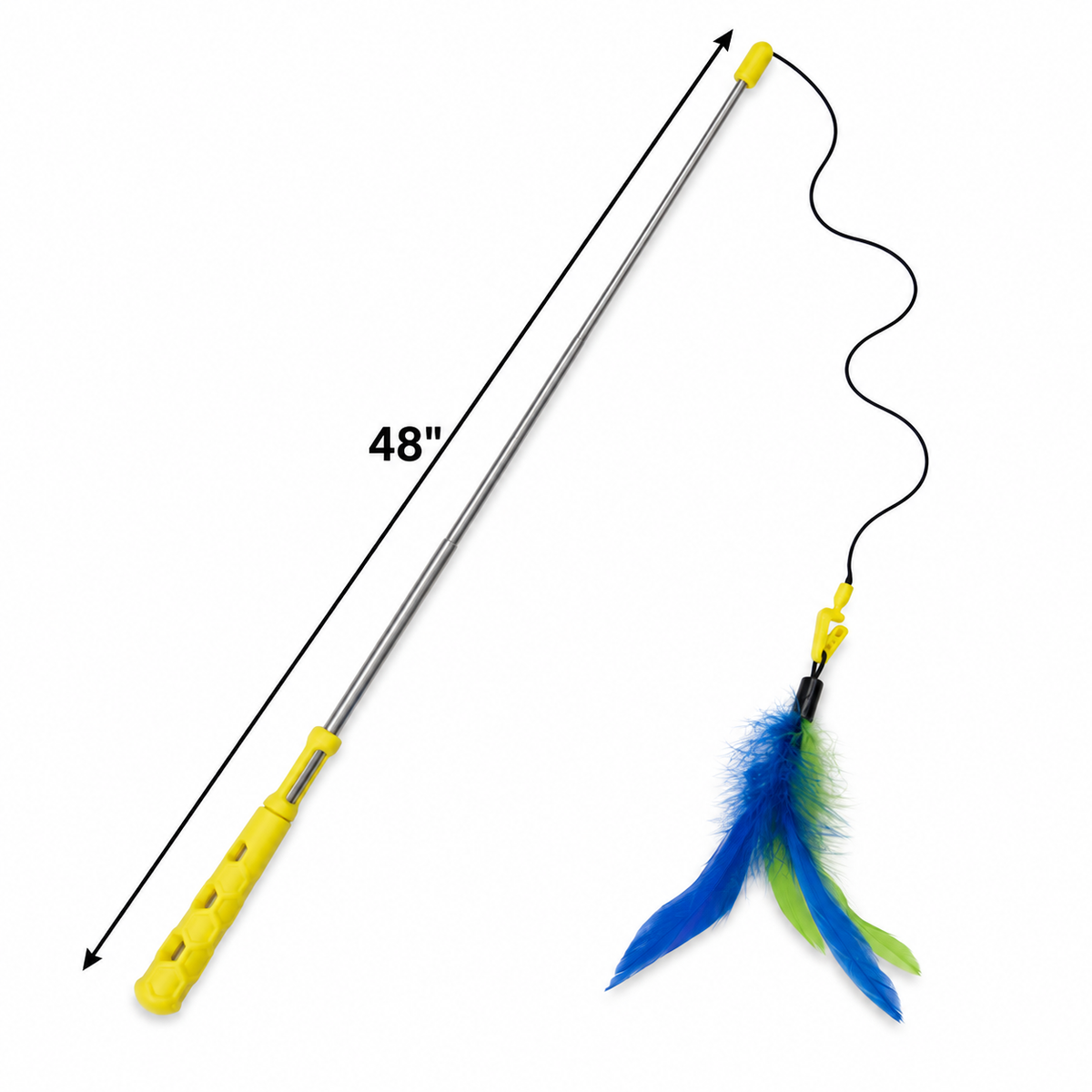 JW Flutter-ee Feathers Telescopic Cat Wand, Yellow — dimensions inches