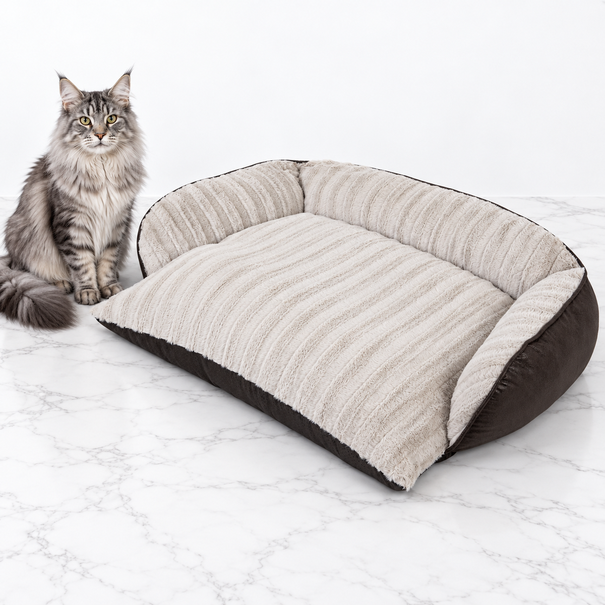 SnooZZy Rustic Luxury Comfy Couch Cream Brown Large — maine coon silver