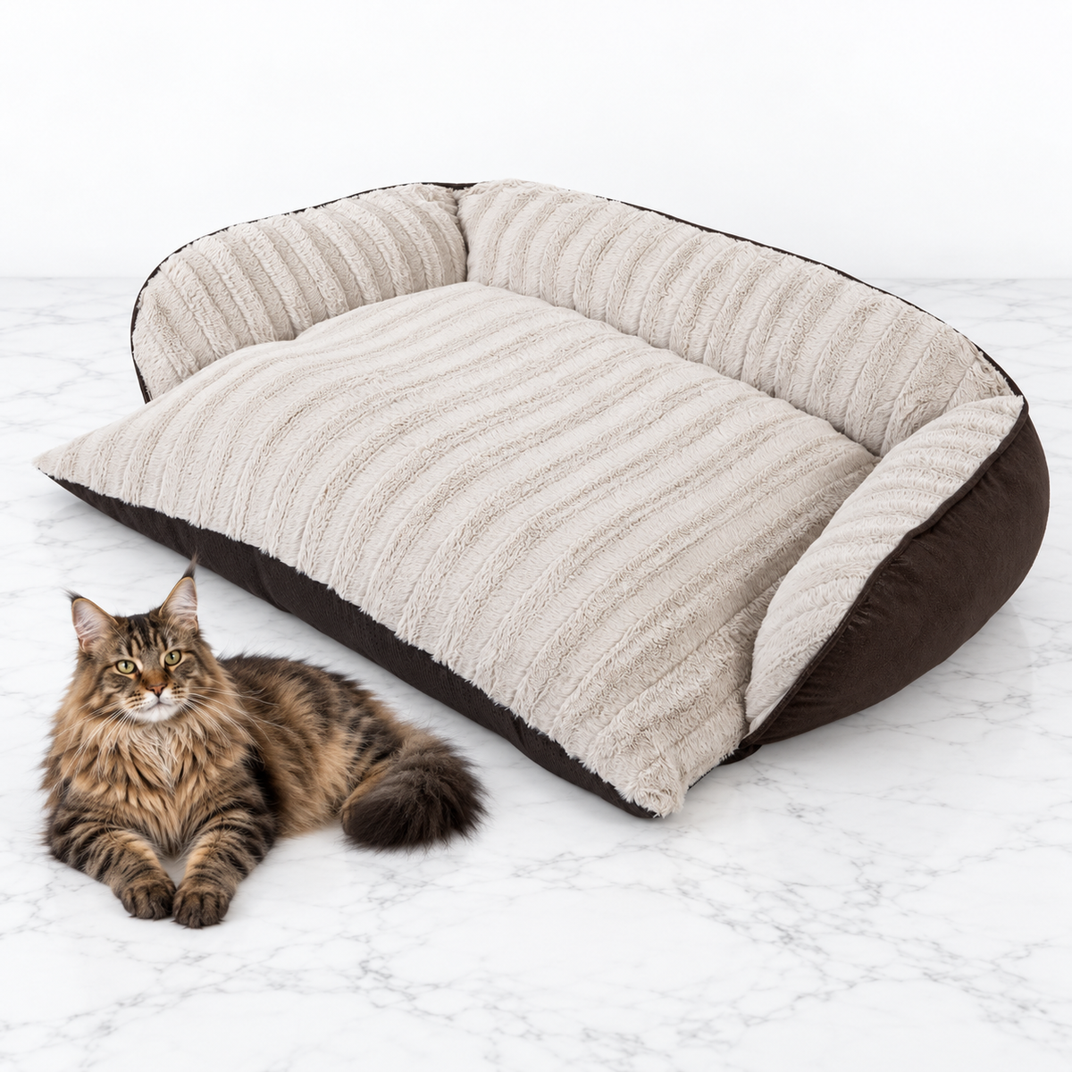 SnooZZy Rustic Luxury Comfy Couch Cream Brown Large — maine coon brown
