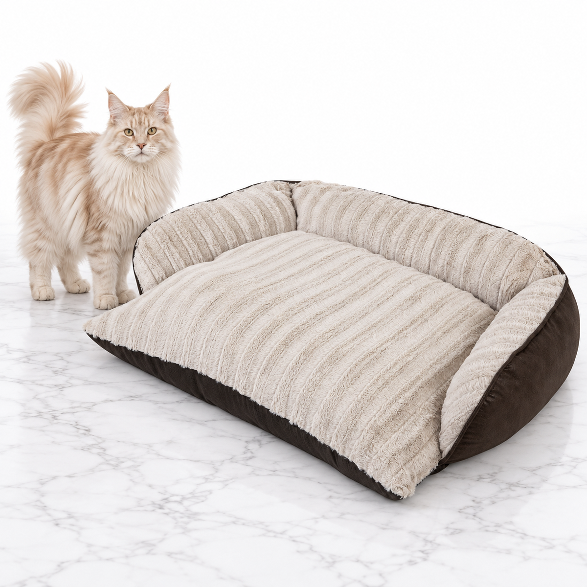 SnooZZy Rustic Luxury Comfy Couch Cream Brown Large — maine coon cream