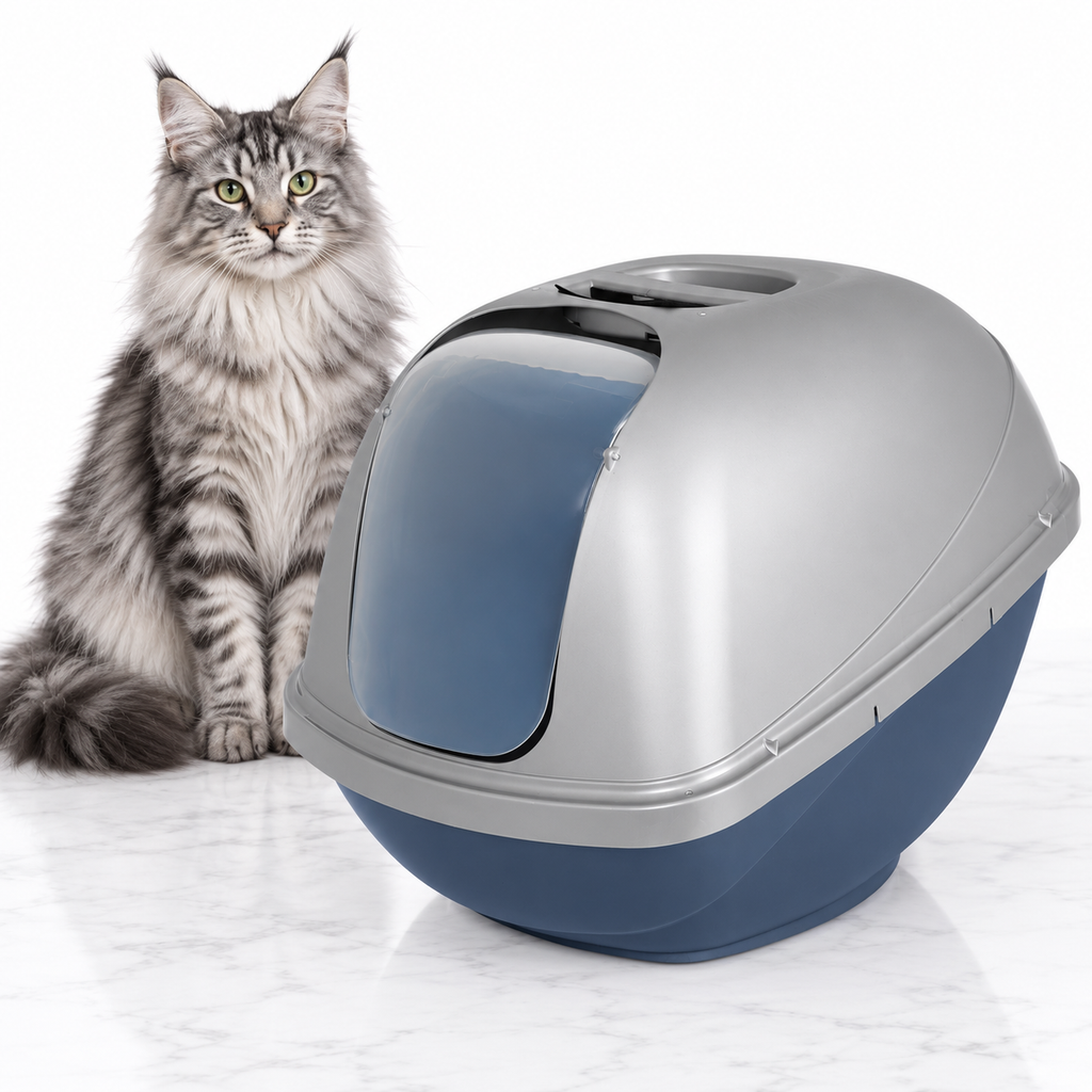 Petmate Basic Hooded Litter Pan, Blue Steel Base/Pearl Silver Hood, Jumbo — maine coon silver