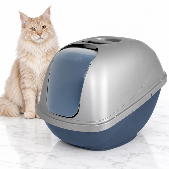 Petmate Basic Hooded Litter Pan, Blue Steel Base/Pearl Silver Hood, Jumbo — maine coon cream