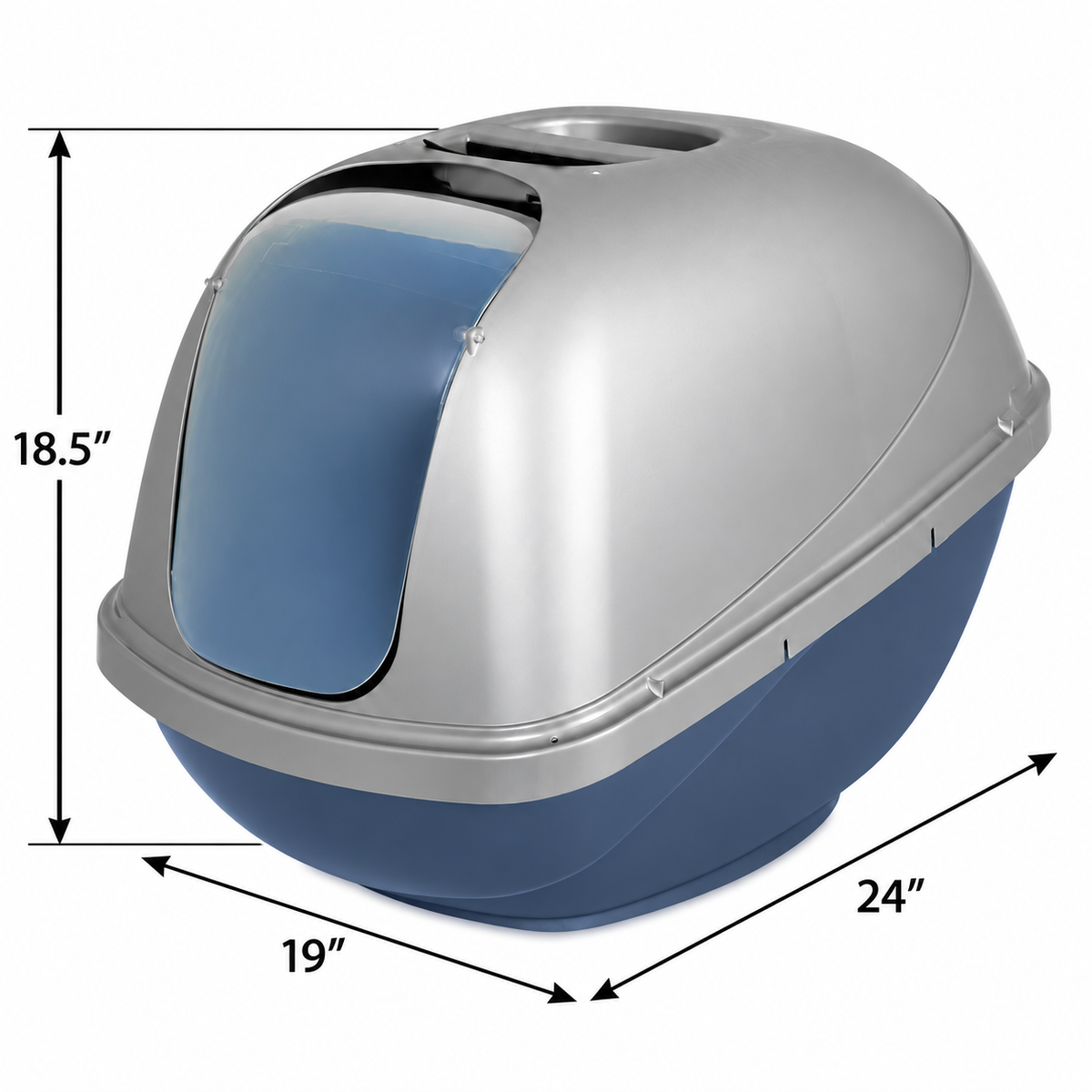 Petmate Basic Hooded Litter Pan, Blue Steel Base/Pearl Silver Hood, Jumbo — dimensions inches