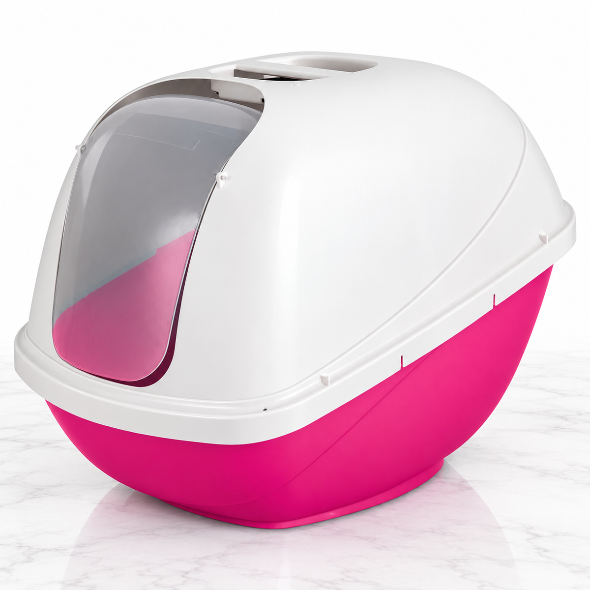 Petmate Basic Hooded Cat Litter Pan — HOT PINK BASE/PEARL WHITE HOOD / LARGE — product hero