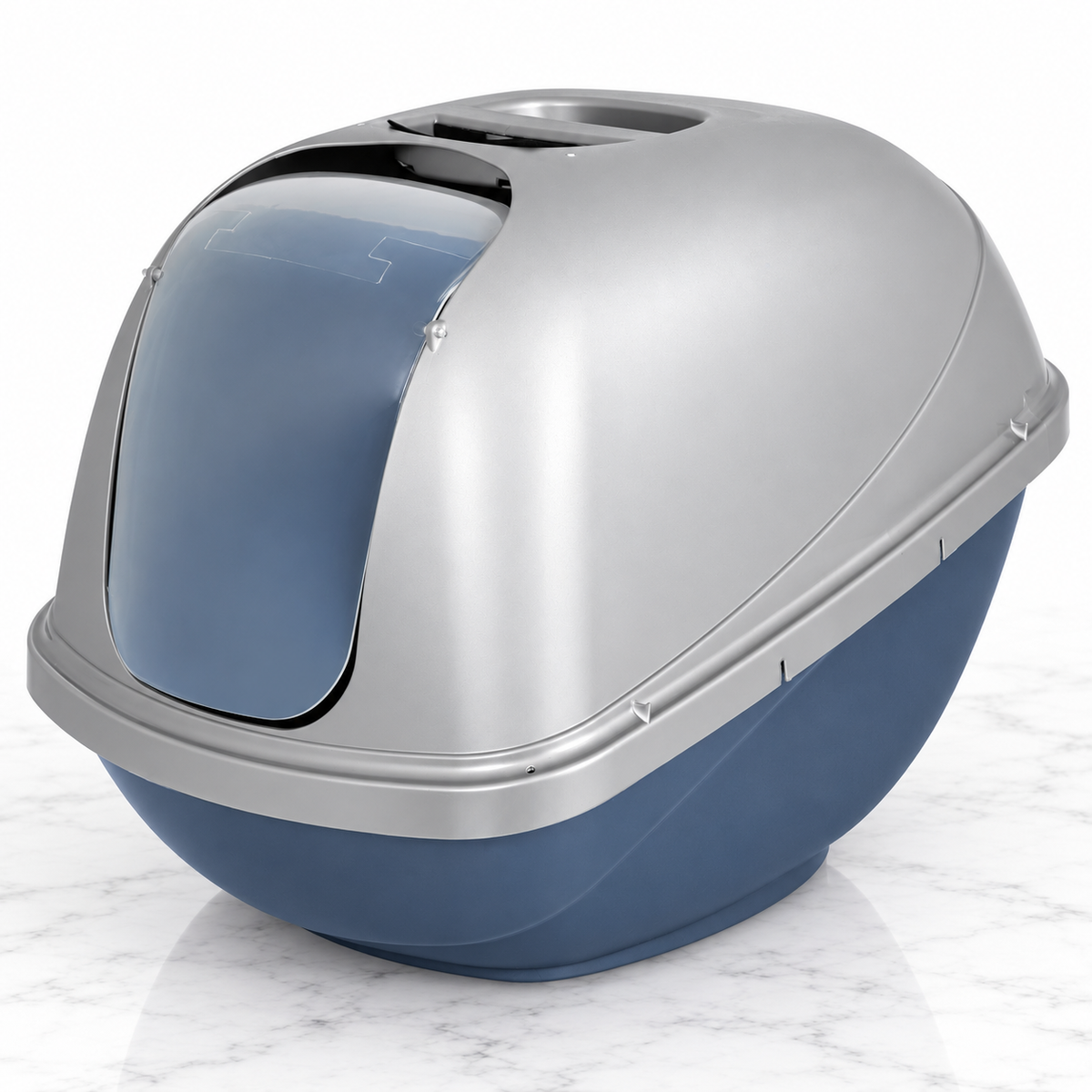 Petmate Basic Hooded Cat Litter Pan — BLUE STEEL BASE/PEARL SILVER HOOD / LARGE — product hero