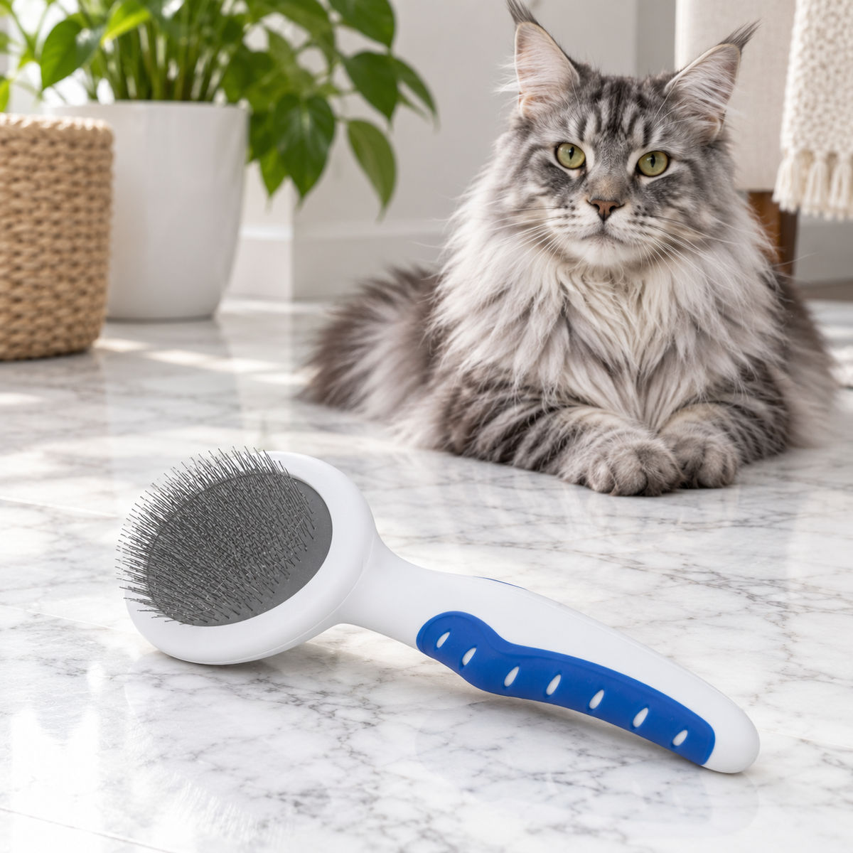 JW Gripsoft Slicker Brush for Cats — maine coon silver