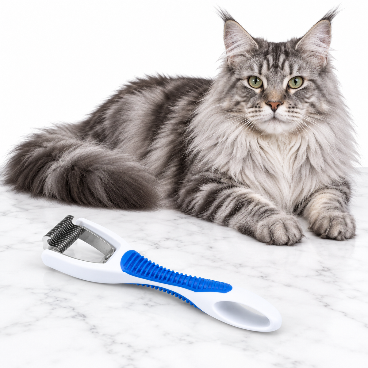 JW Gripsoft Cat Deshedding Tool, Assorted Colours, Blue and White Sample — maine coon silver