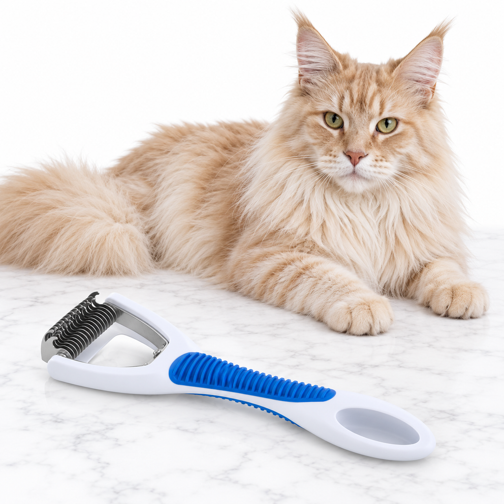 JW Gripsoft Cat Deshedding Tool, Assorted Colours, Blue and White Sample — maine coon cream