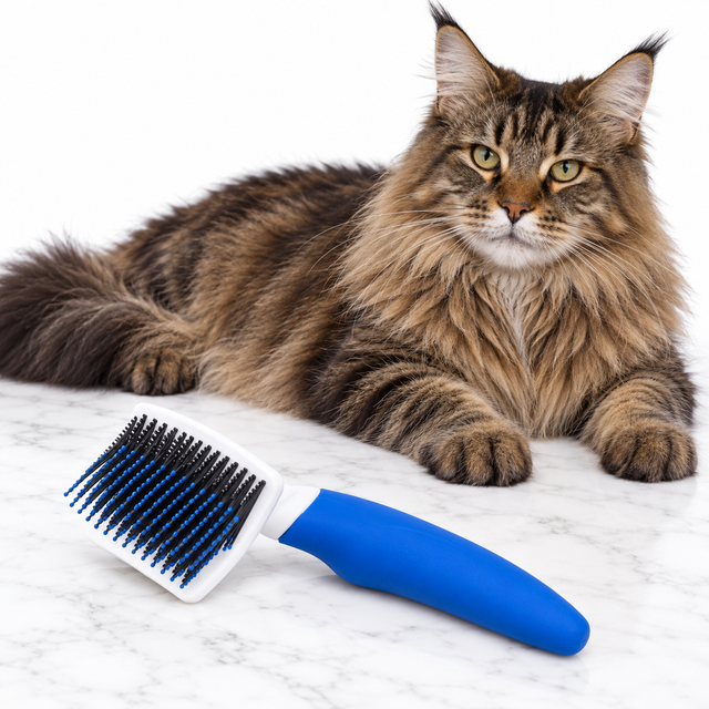 JW Gripsoft Cat Brush, Assorted Colours, Blue and White Sample — maine coon brown