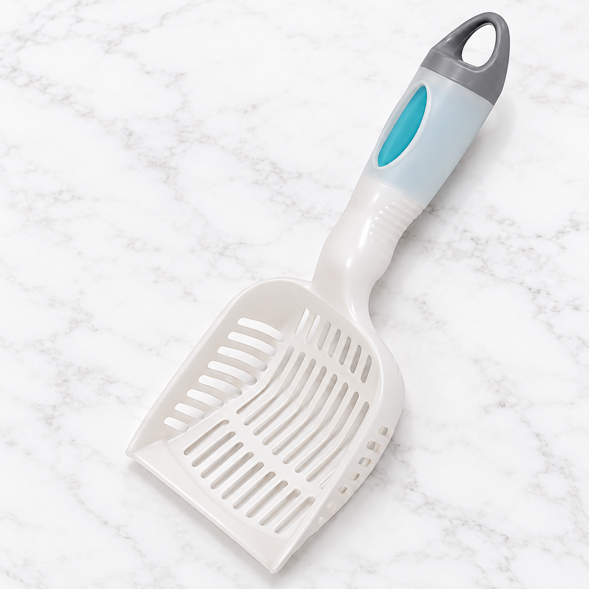 Arm & Hammer Deluxe 2-in-1 Litter Scoop, Pearl White — hero marble