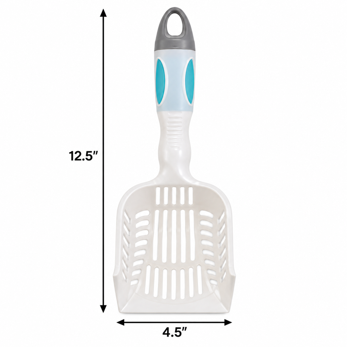 Arm & Hammer Deluxe 2-in-1 Litter Scoop, Pearl White — dimensions inches