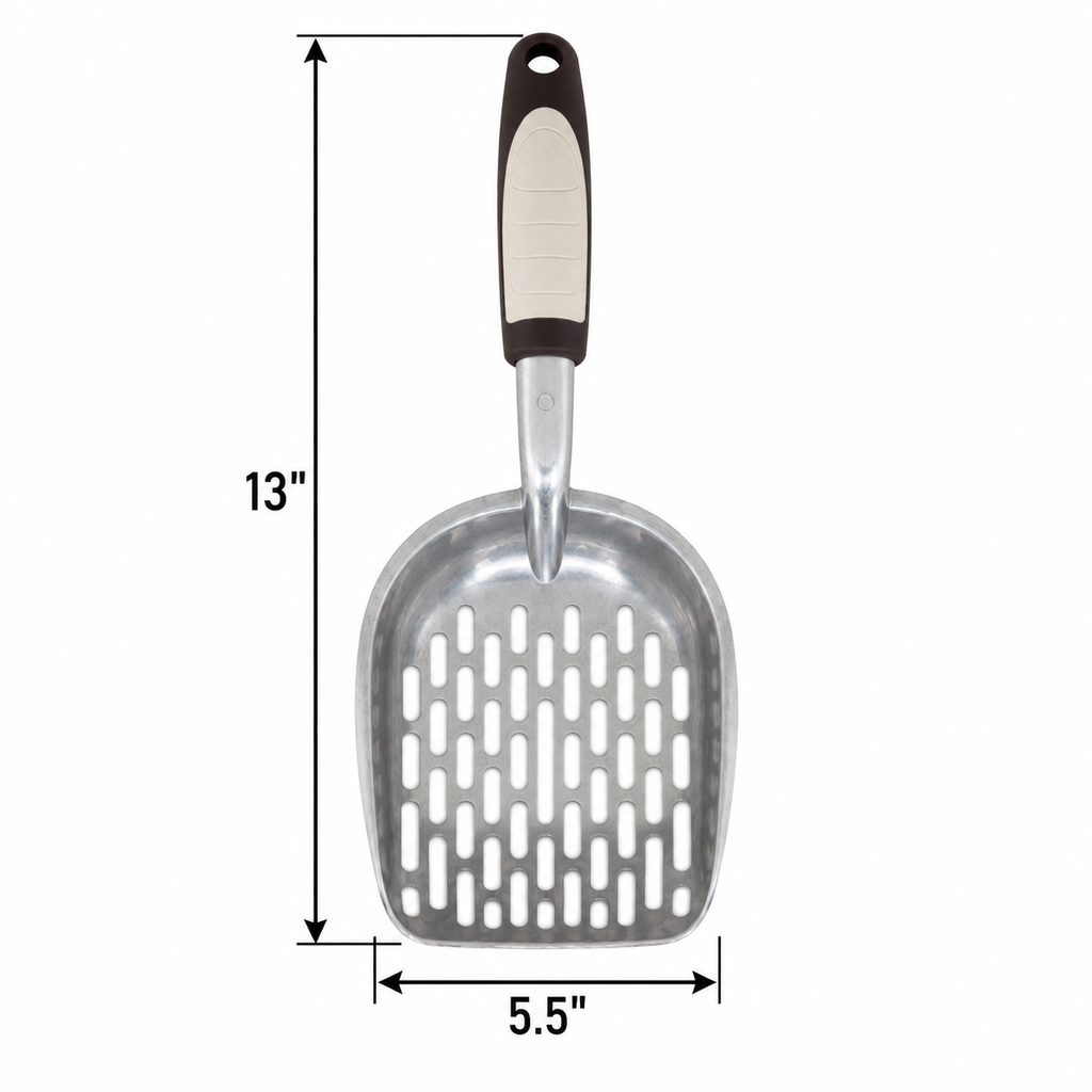 Petmate Metal Litter Scoop, Light/Dark Brown — dimensions inches