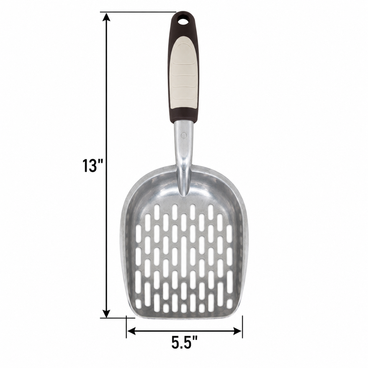Petmate Metal Litter Scoop, Light/Dark Brown — dimensions inches