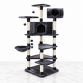 Ashford Manor smoky grey cat tower on white marble with white background