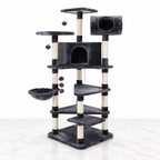 Ashford Manor smoky grey cat tower on white marble with white background