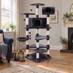 Ashford Manor cat tower in a UK terraced home with a brown tabby Maine Coon