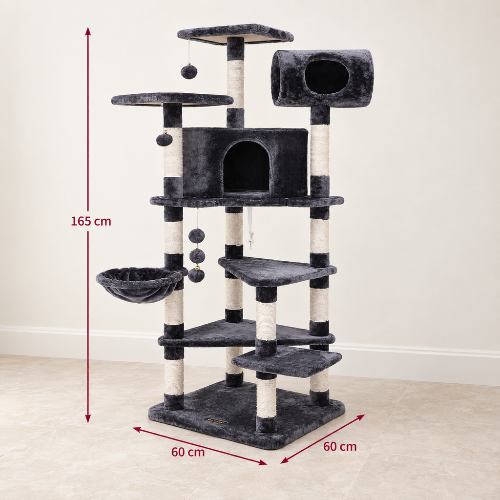 Ashford Manor cat tower dimensions: 165 cm high, 60 cm wide and 60 cm deep