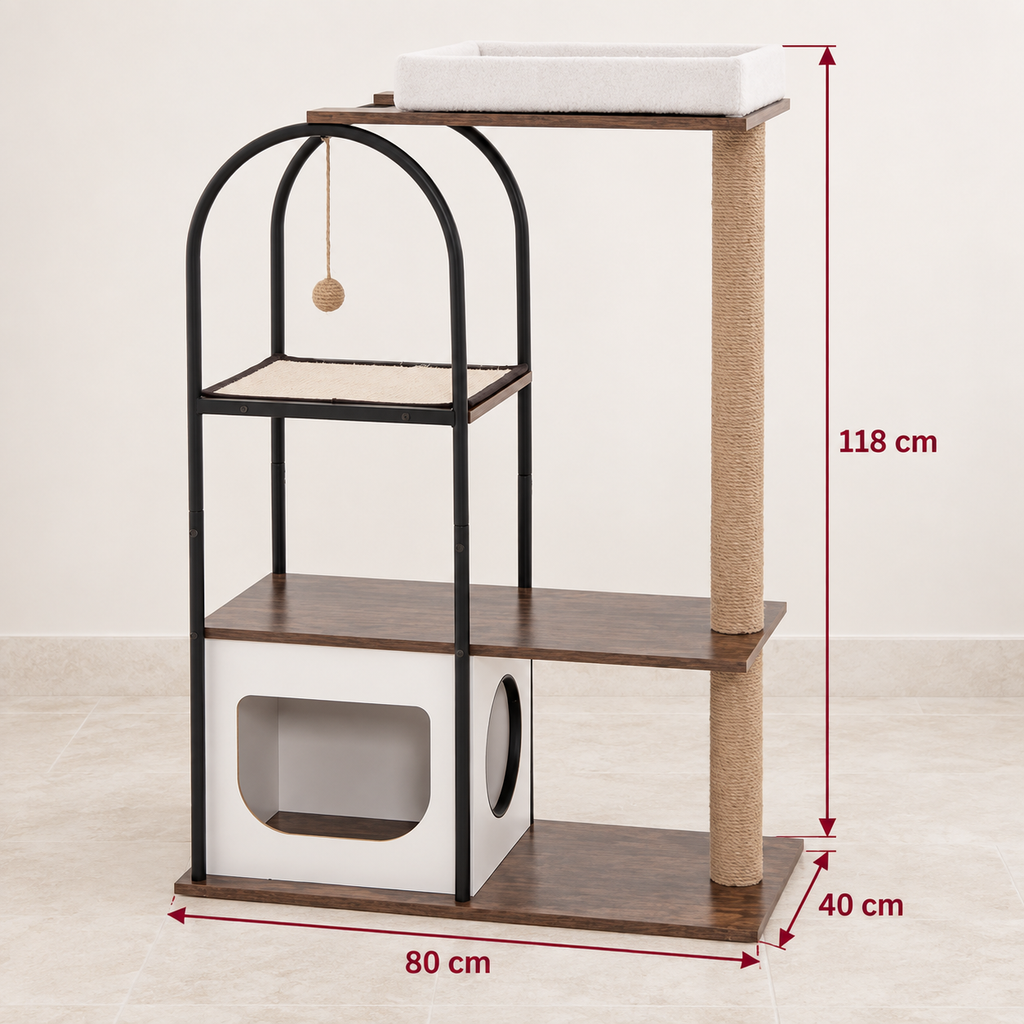 Atelier Loft cat tower dimensions: 118 cm high, 80 cm wide, 40 cm deep