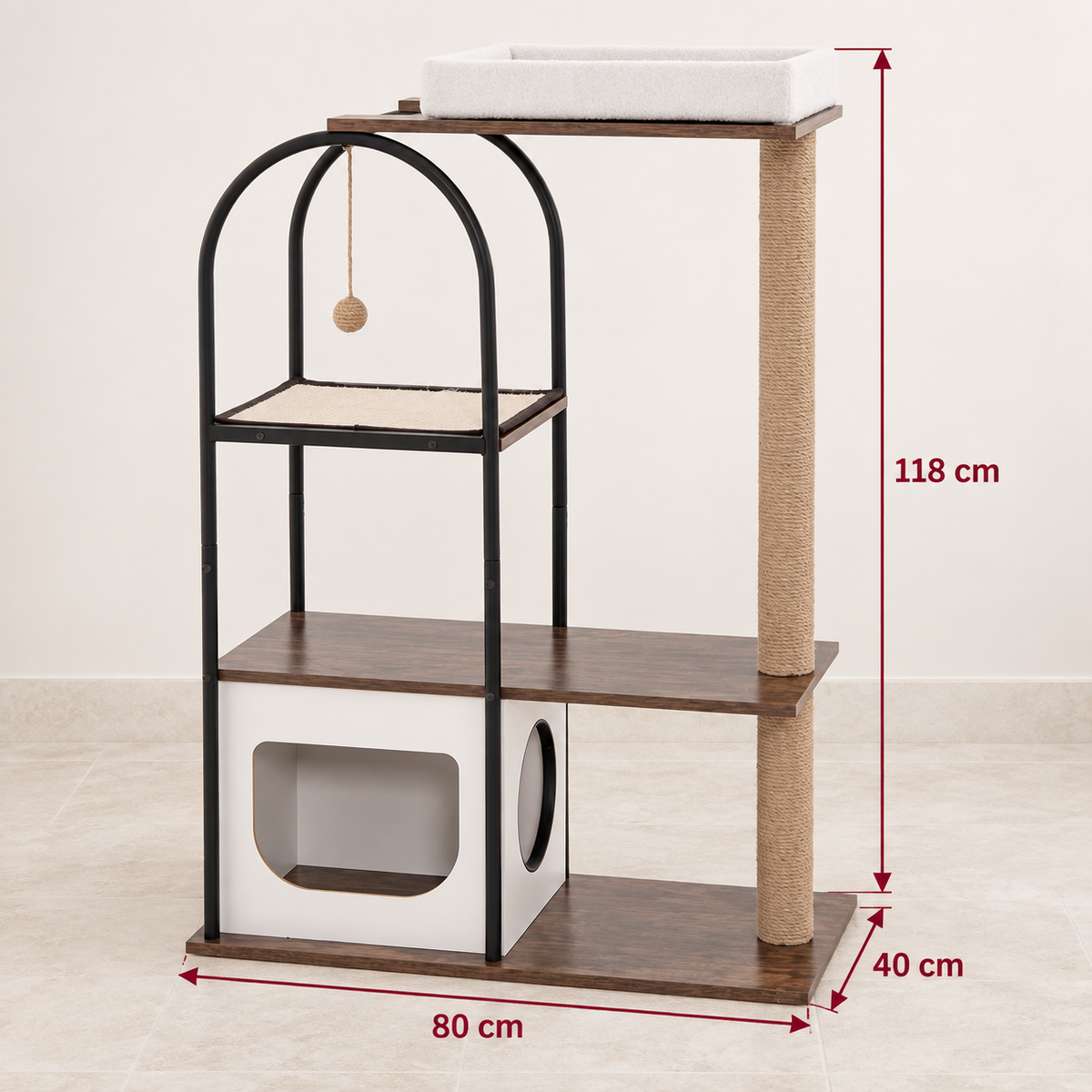 Atelier Loft cat tower dimensions: 118 cm high, 80 cm wide, 40 cm deep