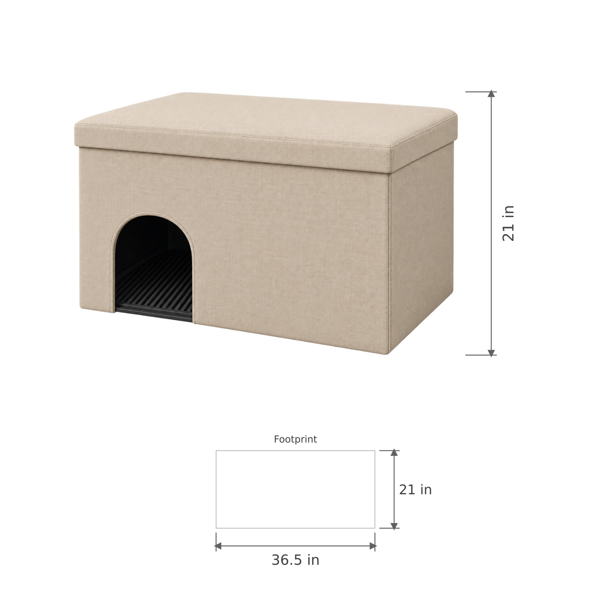 Litter enclosure dimensions: 36.5 by 21 by 21 inches
