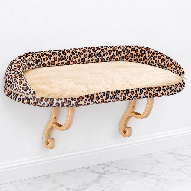 Bolster Window Cat Perch — Leopard Print on white marble