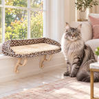 Bolster Window Cat Perch — Leopard Print beside a silver Maine Coon