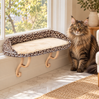 Bolster Window Cat Perch — Leopard Print beside a brown Maine Coon