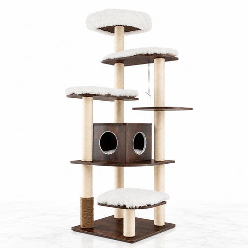 The Chestnut Retreat — 179cm Wooden Cat Tower