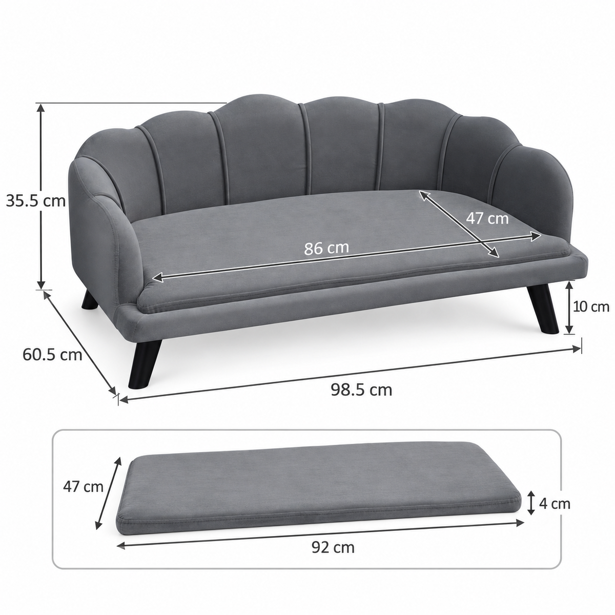 Extra-large cat sofa dimensions: 98.5 by 60.5 by 35.5 centimetres