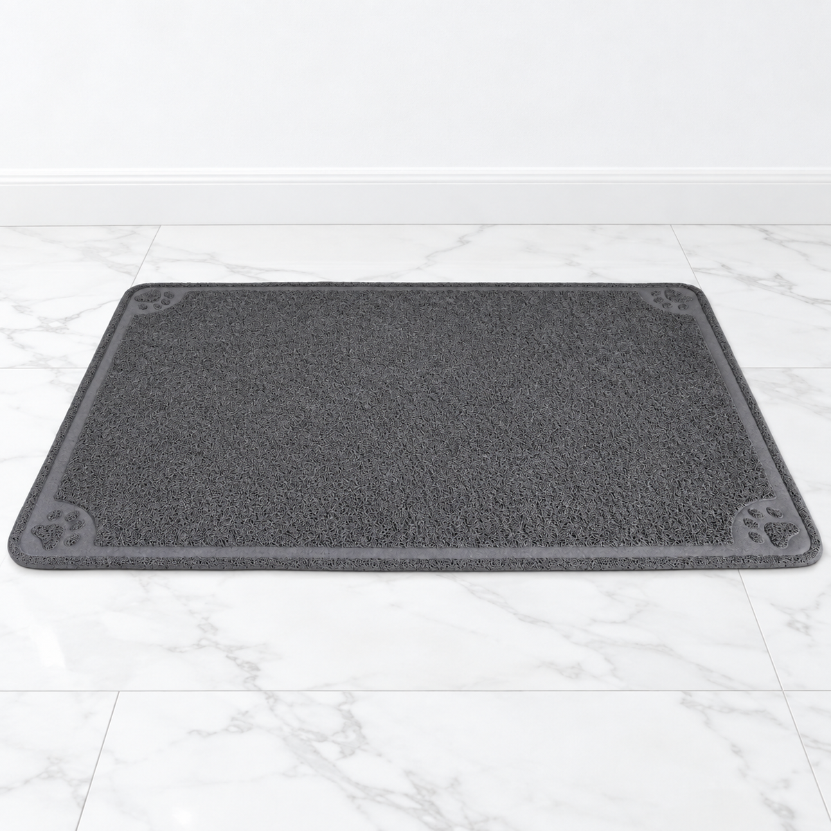 Extra-Large Litter Catcher Mat — 47 × 32 Inches on white marble