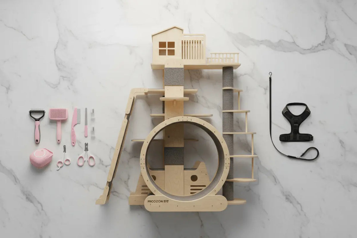 The New Cat Parent Bundle — Cat Tower, Grooming Set & Harness