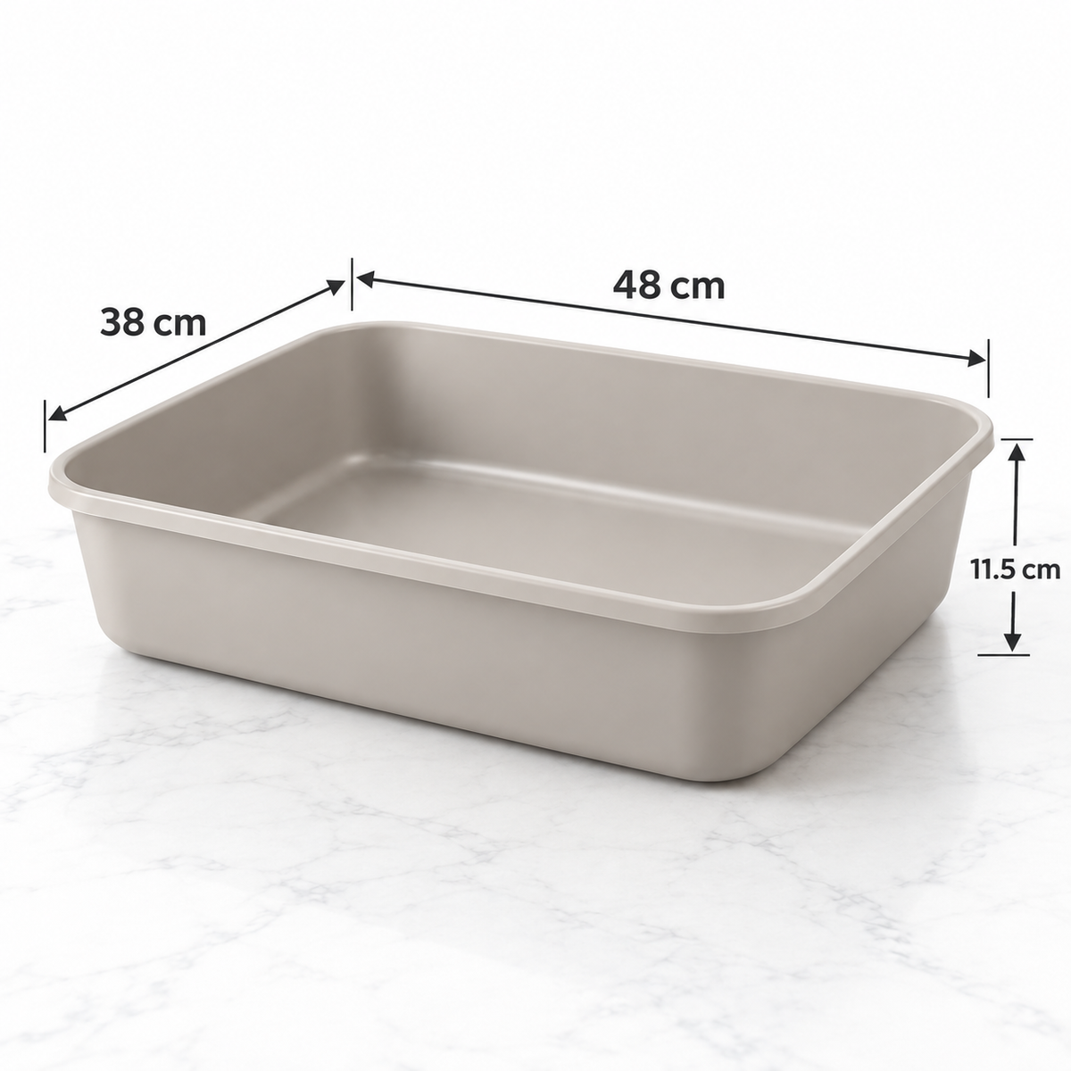 The Cabinet Fit compact litter tray dimensions 48 by 38 by 11.5 centimetres
