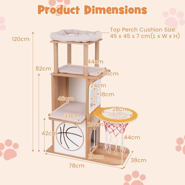 The Court House cat tower dimensions: 78 cm wide, 38 cm deep and 120 cm high