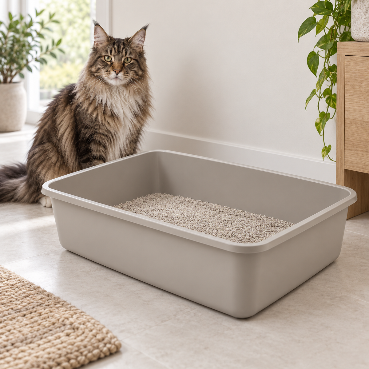 Maine Coon beside The Grand Cabinet Fit 58cm XL cat litter tray