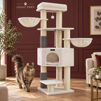 Ivory Crown cat tower with a brown Maine Coon in a burgundy living room